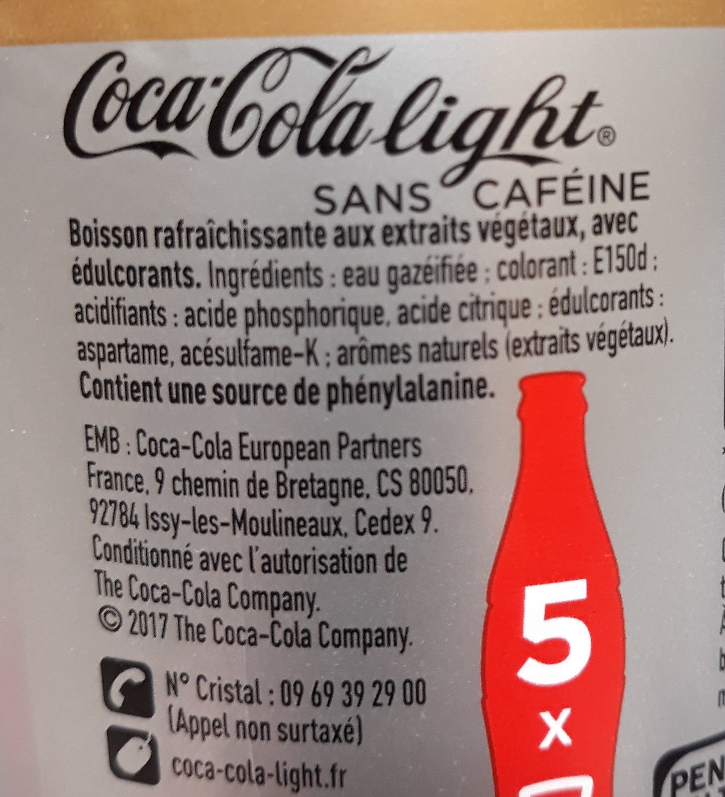 Coca-cola light sans caféine pet - Ingredients - fr