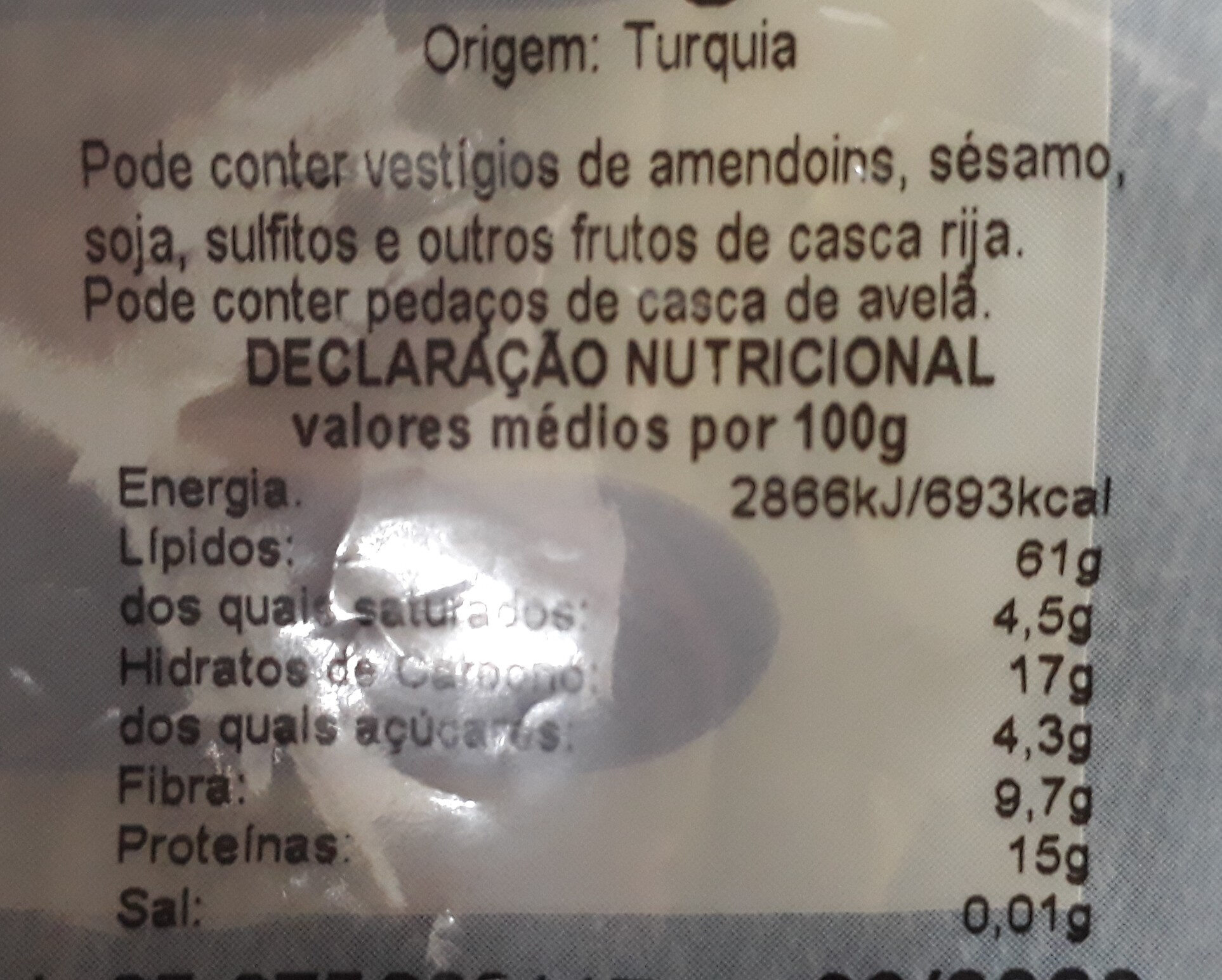 avelã torrada - Nutrition facts - pt