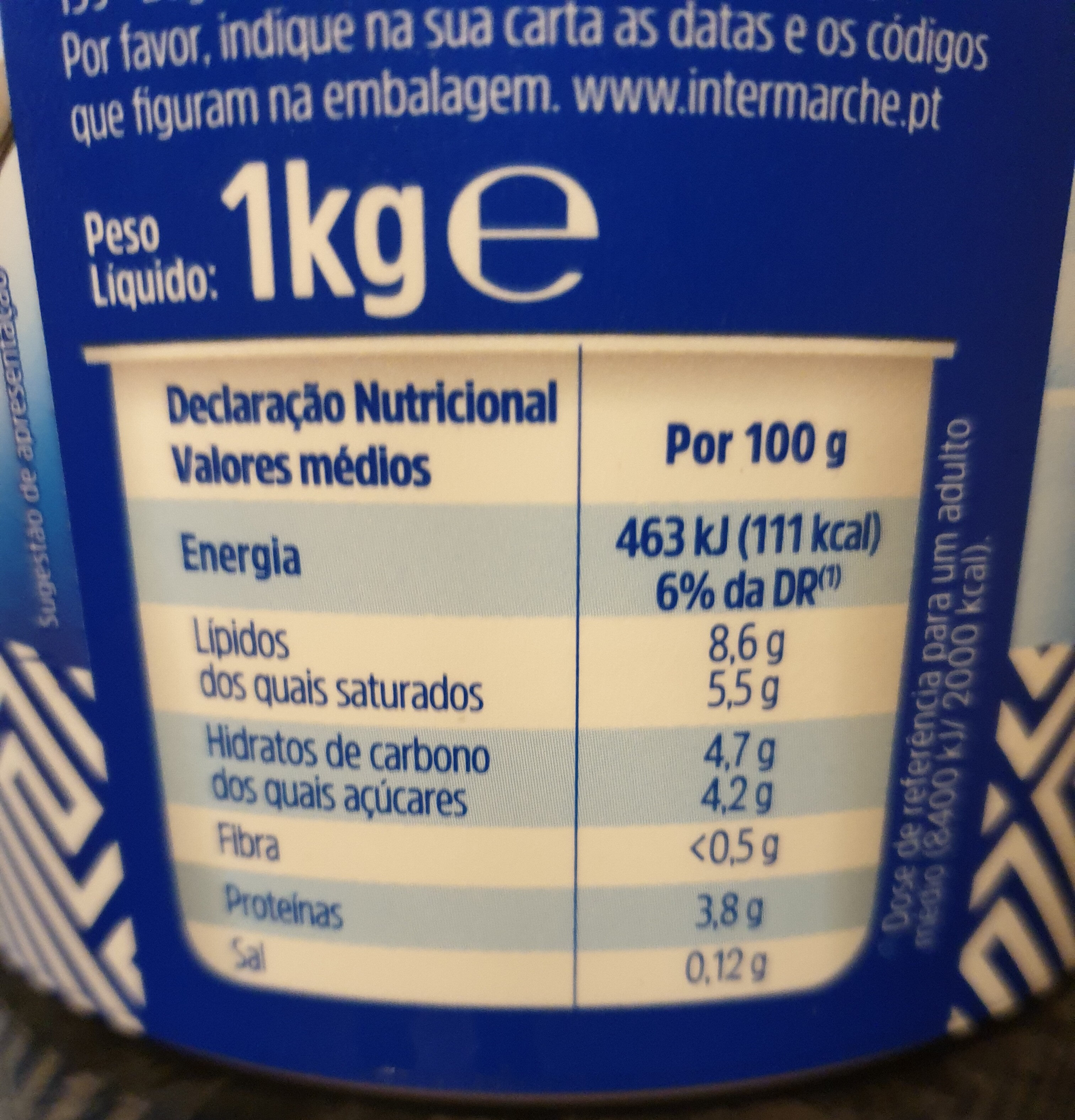 Iogurte tipo grego natural - Nutrition facts - en