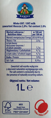 Mleko 2% - Nutrition facts