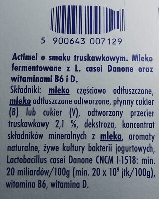 Mleko fermentowane z L. casei Danone oraz witaminami B6 i D. - Ingredients - pl