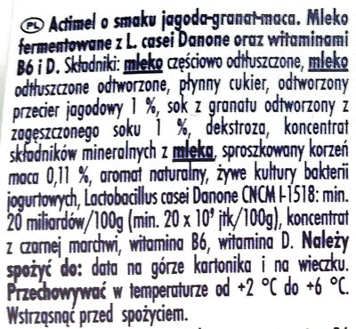 Actimel o smaku jagida-granat-maca - Ingredients - pl
