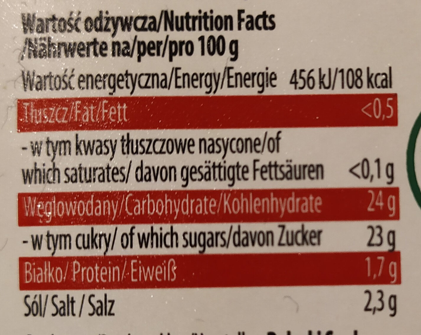 Ketchup - Nutrition facts - pl