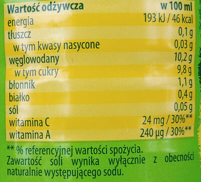 Sok z warzyw i owoców częściowo z soku zagęszczonego z dodatkiem witaminy C. - Nutrition facts - pl