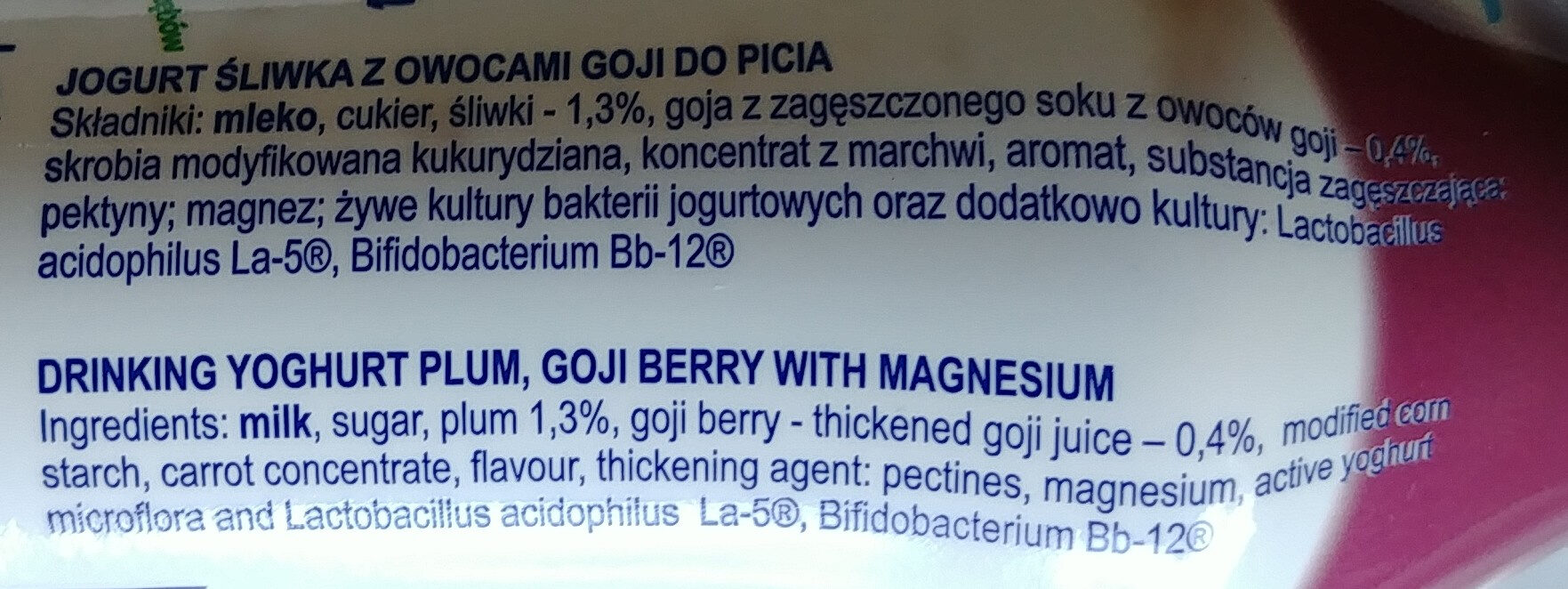 Jogurt śliwka z owocami goji do picia - Ingredients - pl