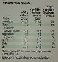 Czekolada deserowa z nadzieniem o smaku pistacjowym z kawałkami migdałów i orzechów pistacjowych - Nutrition facts - pl