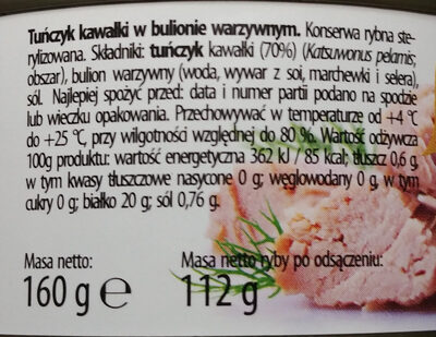 Tuńczyk kawałki w bulionie warzywnym. - Ingredients
