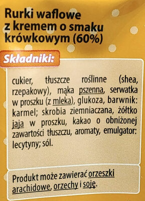 Rurki waflowe z kremem o smaku krówkowym (60%) - Ingredients - pl
