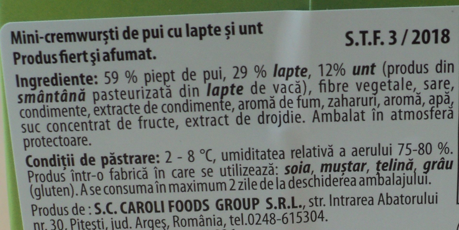 Carolino Mini cremvursti de pui - Ingredients - ro