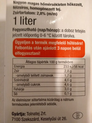 Tej 2.8% - Nutrition facts