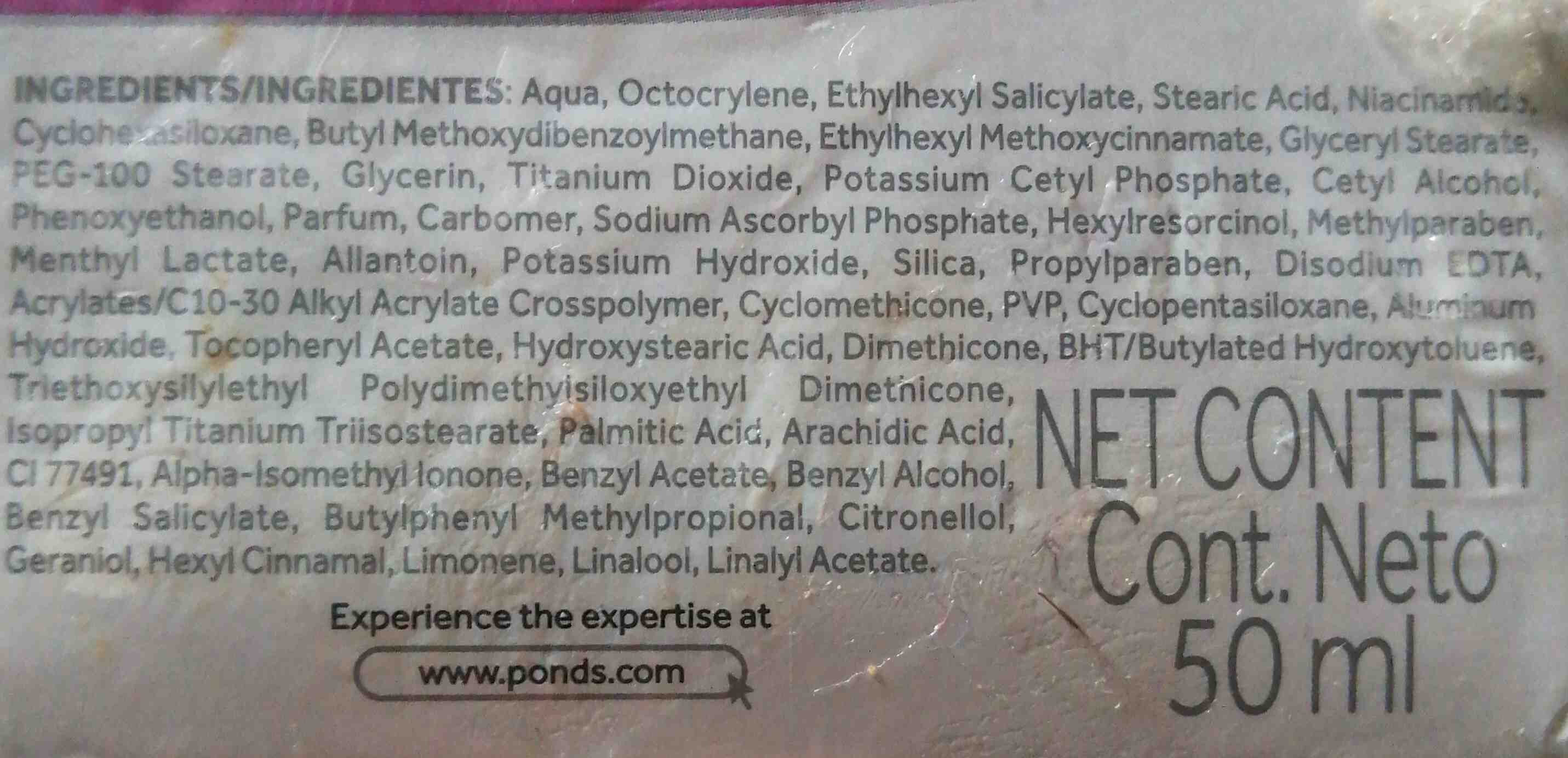 Ponds - Ingredients - en