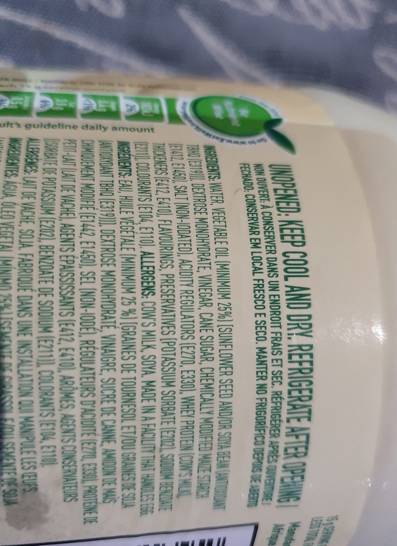 crosse and blackwell reduced oil mayonnaise - Ingredients - en
