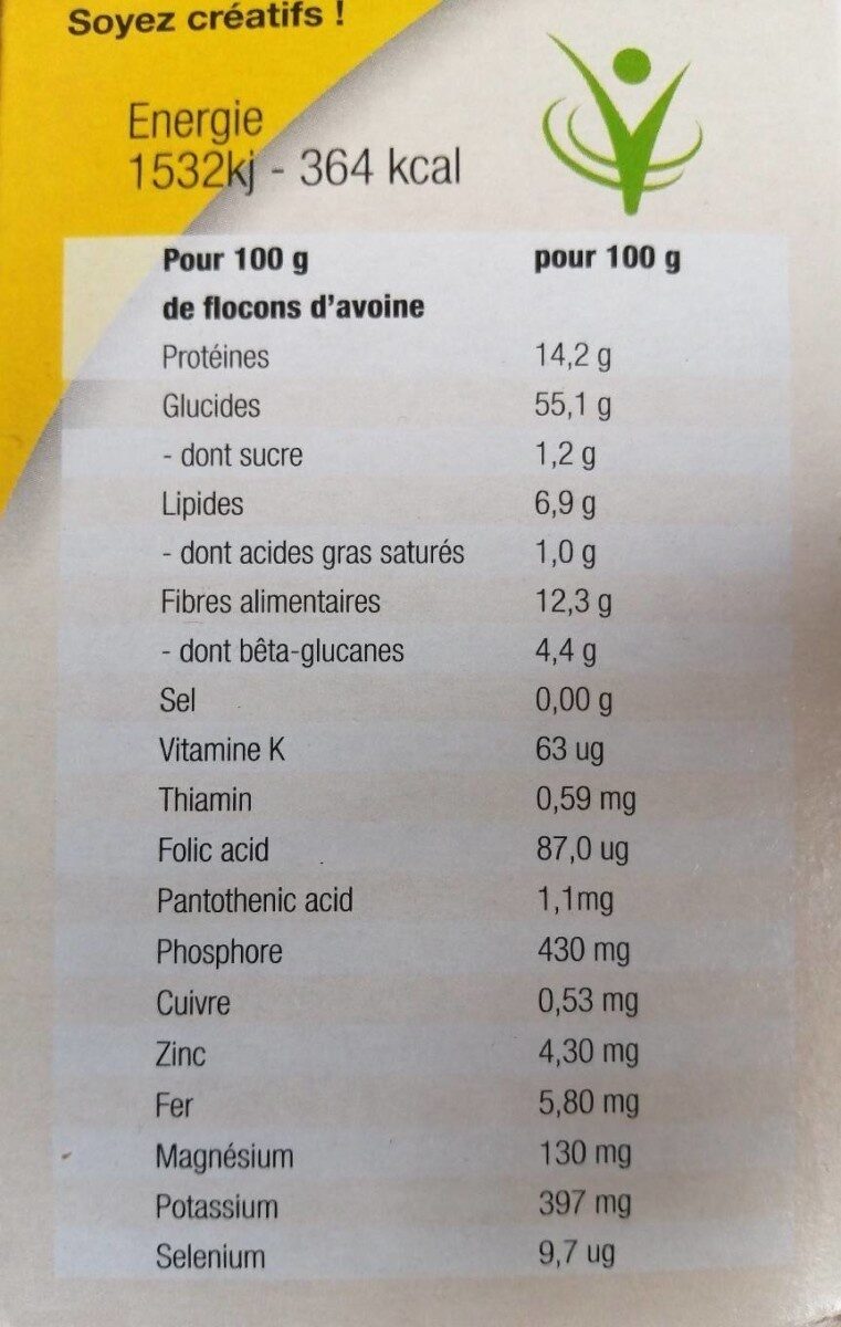 Flocons d'avoine Cœur de Céréales - Nutrition facts - fr