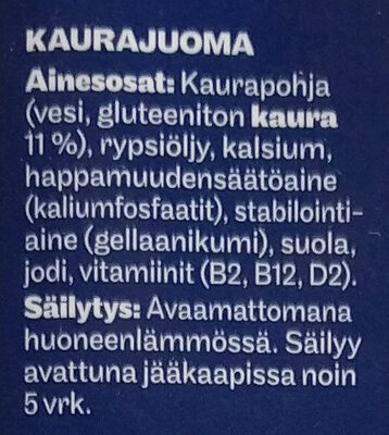 Kaurajuoma - Ingredients - fi