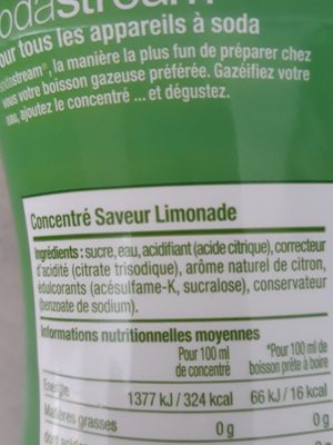 Sodastream saveur limonade - Ingredients - fr