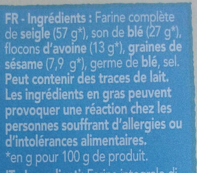 Wasa tartine croustillante fibres 230g - Ingredients - fr