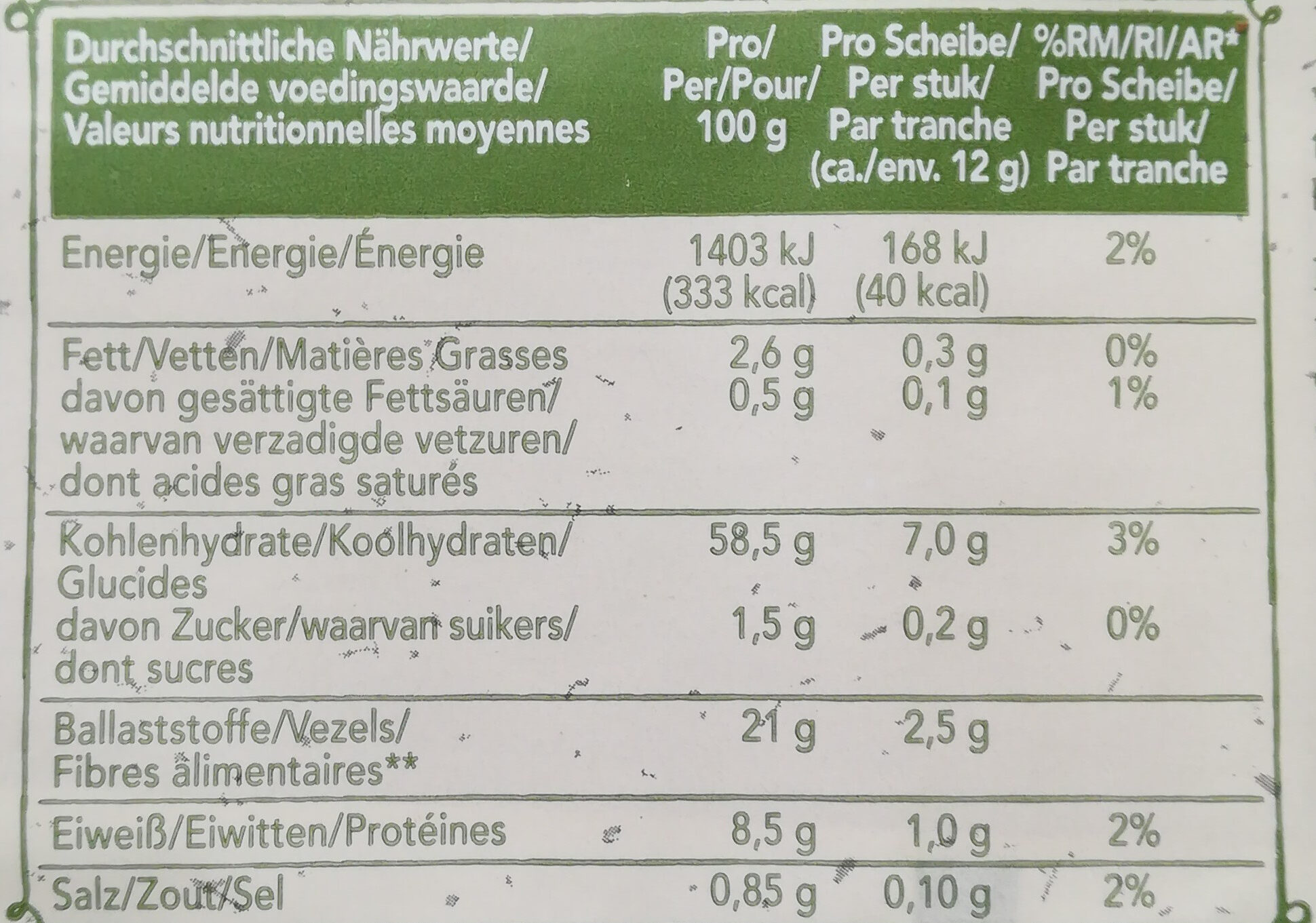 Tartine croustillante bio - Nutrition facts - fr