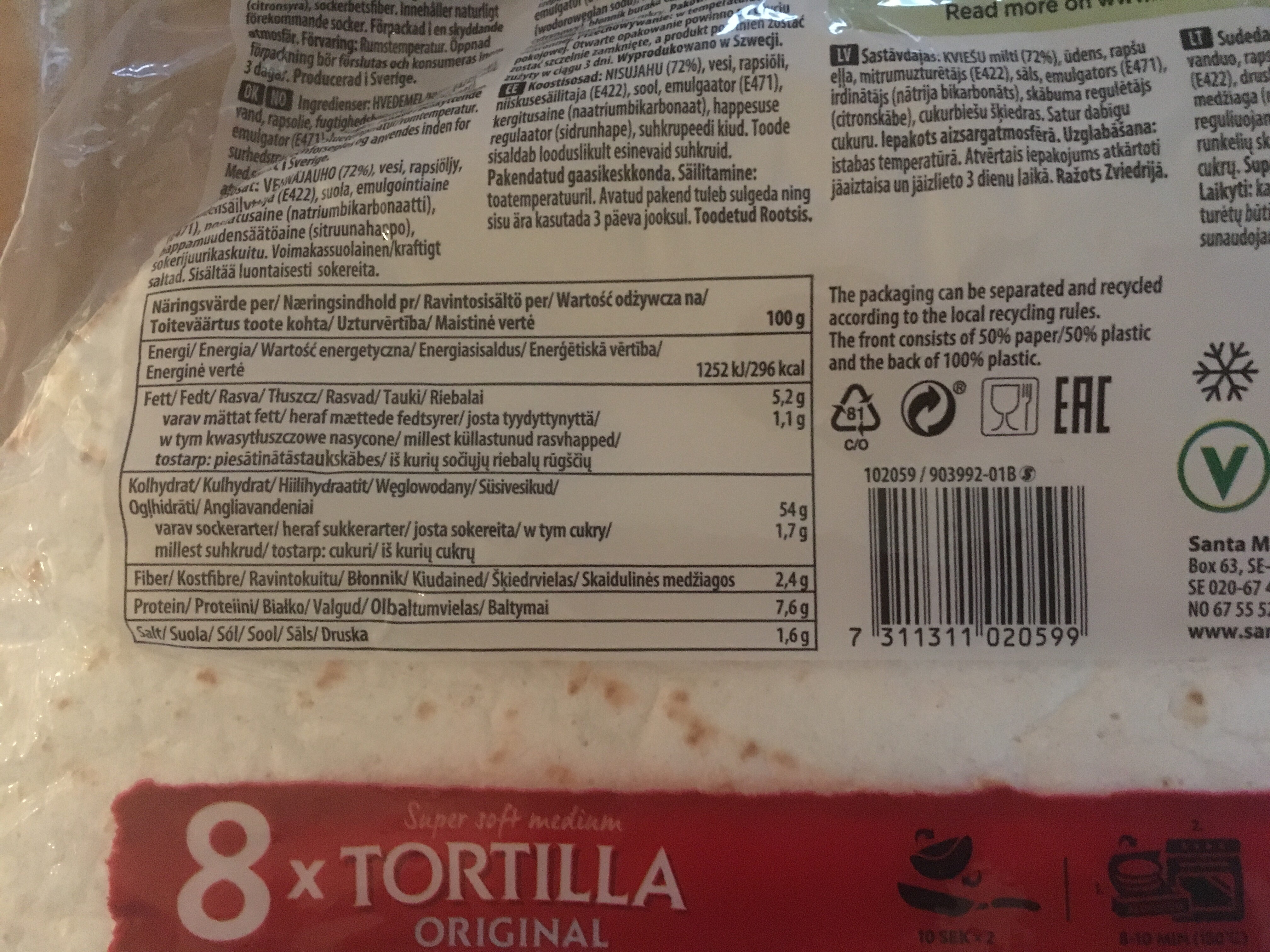 Tortilla Orginal - Nutrition facts - en