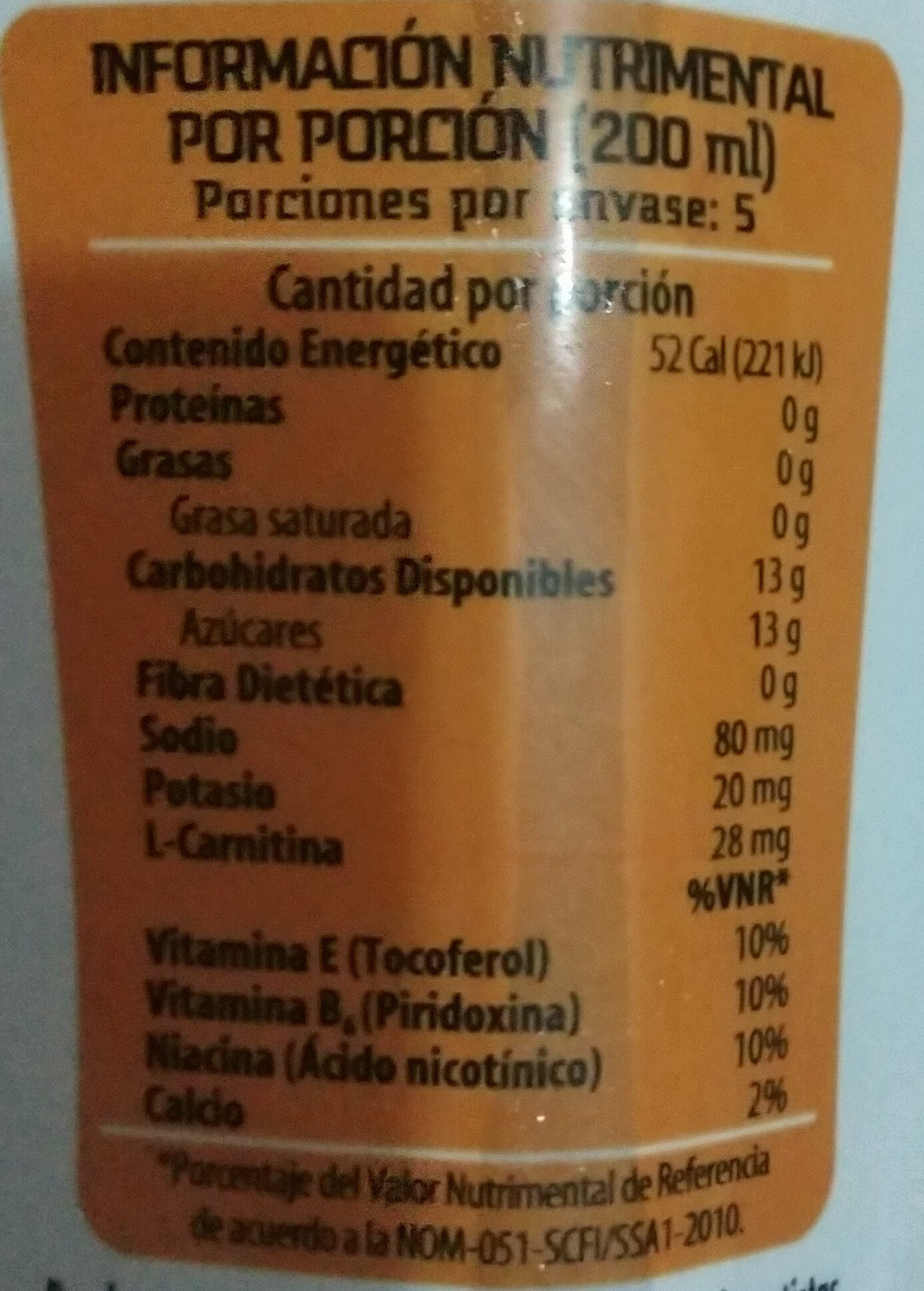 Jumex Sport naranja con jugo - Nutrition facts - es