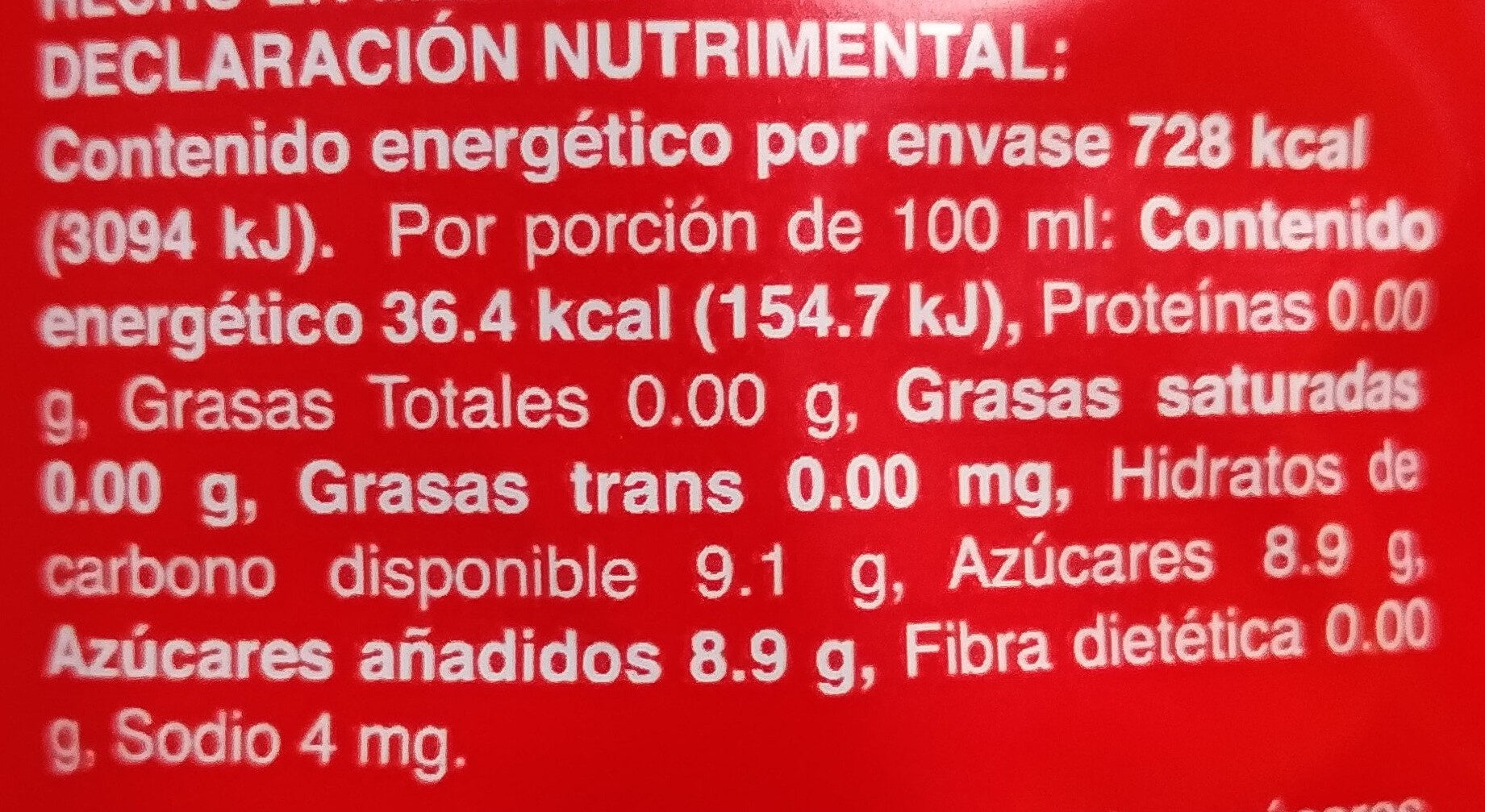 Red Cola - Nutrition facts - es