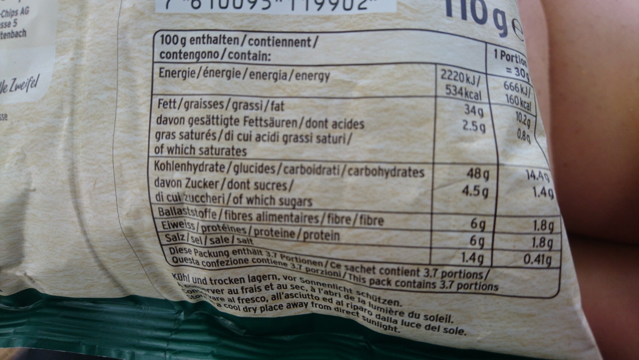 Bio Knospe Chips Paprika - Nutrition facts - de