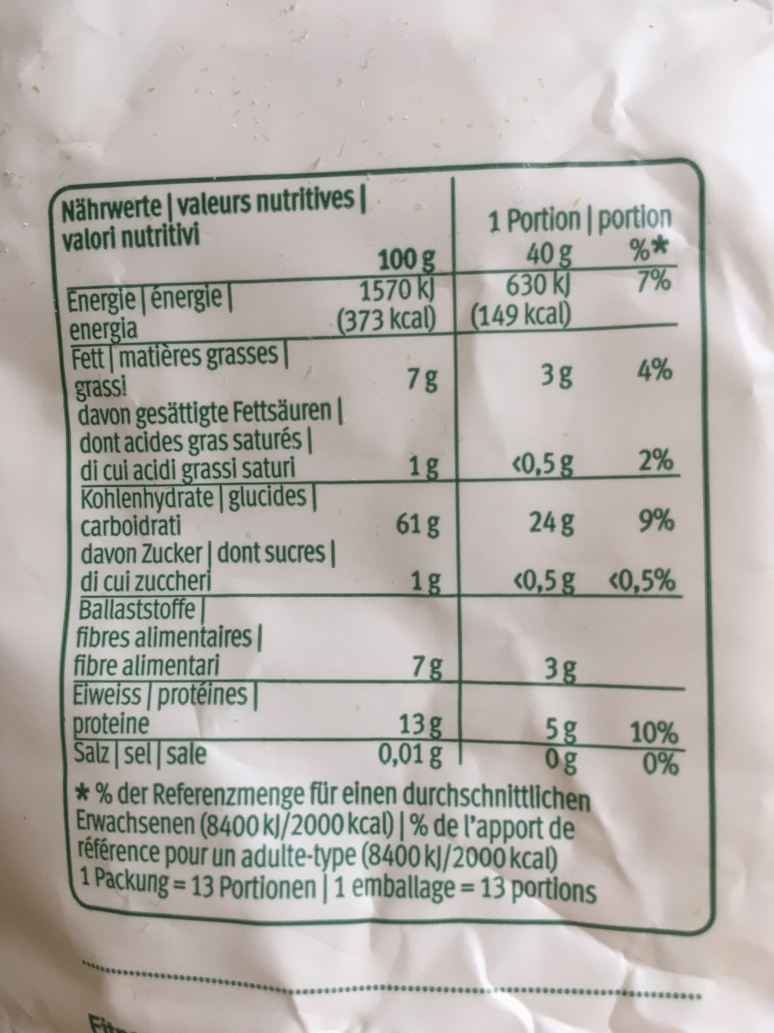 Flocons d'avoine complets - Nutrition facts - fr