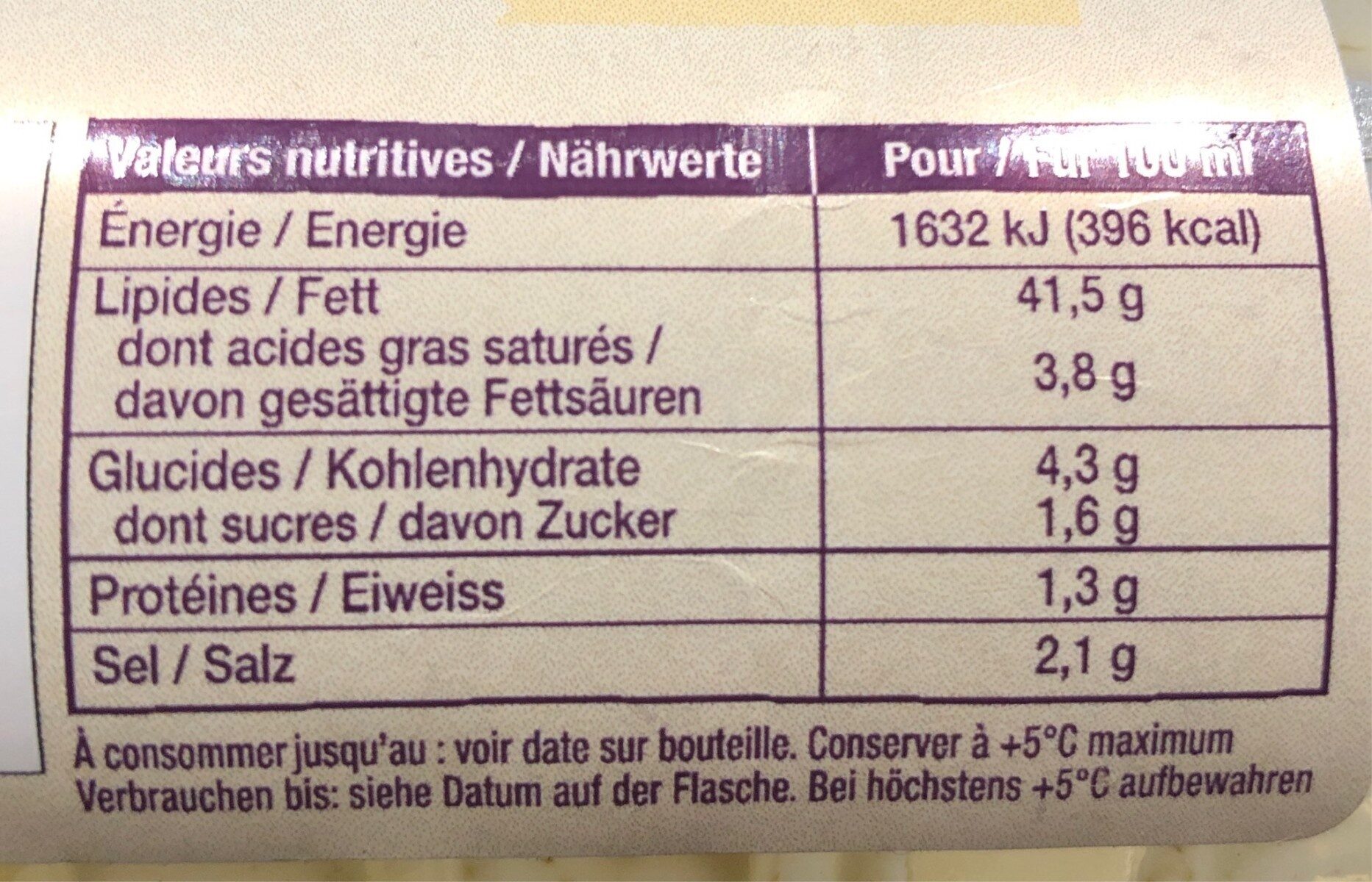 Sauce Grand-Mère aux herbes fraiches - Nutrition facts - fr