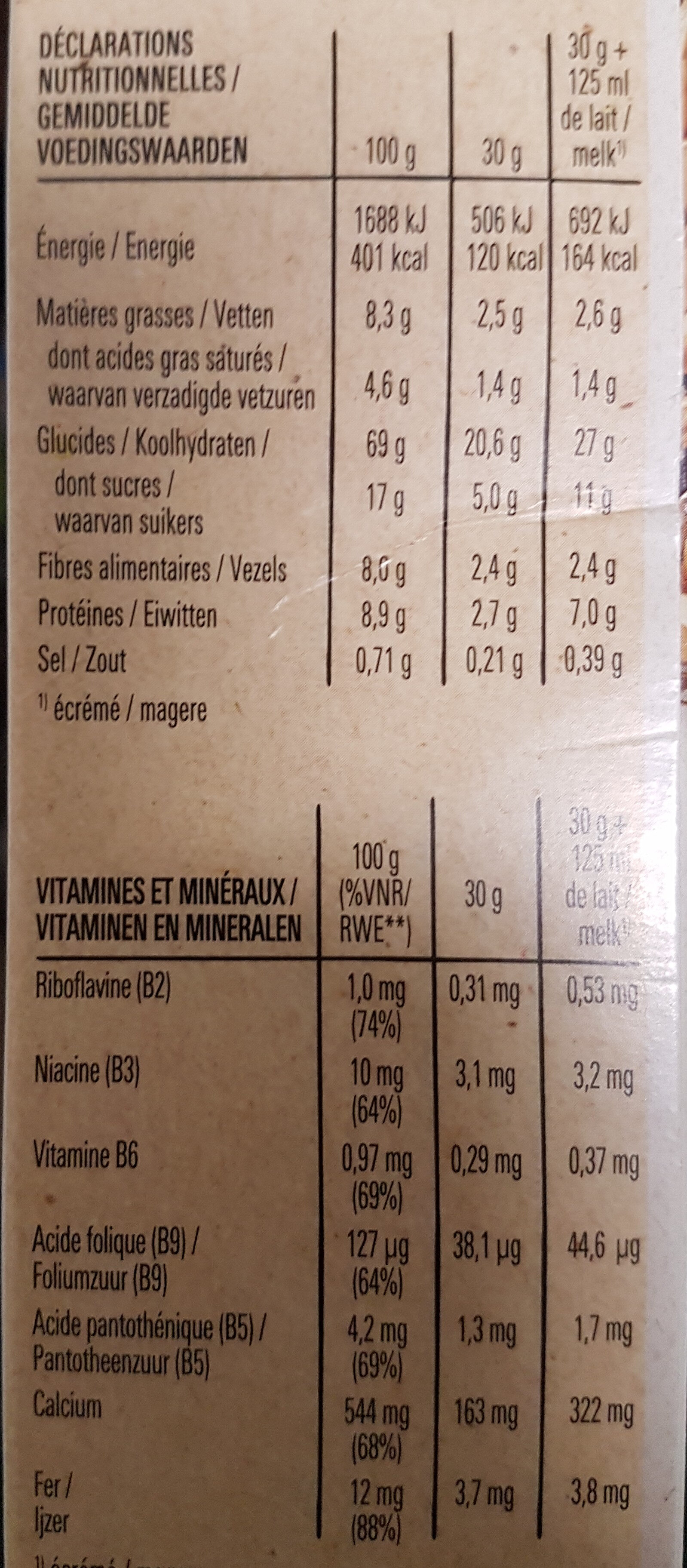 NESTLE FITNESS Chocolat Noir Céréales - Nutrition facts - en