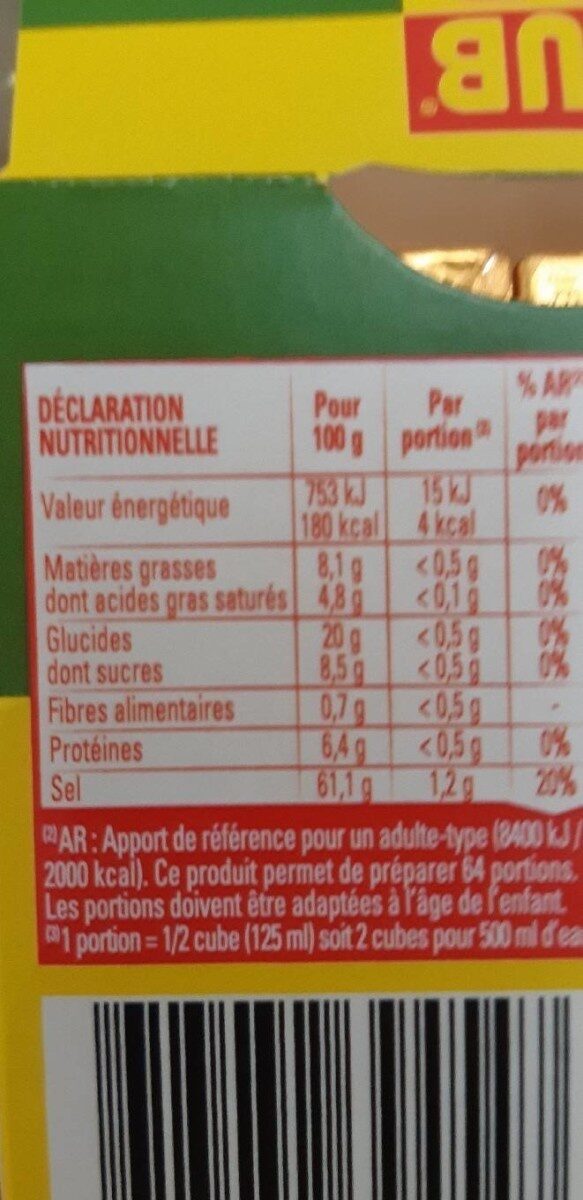 KUB OR bouillon herbes de Provence - Nutrition facts - fr