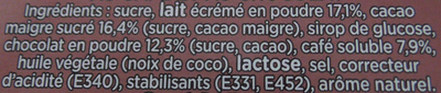 NESCAFÉ Cappuccino Choco, Café soluble, Boîte de 8 sticks - Ingredients - fr