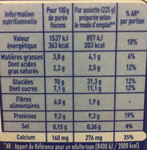 MOUSLINE Purée au lait entier Format Famille (3x125g) - Nutrition facts - fr