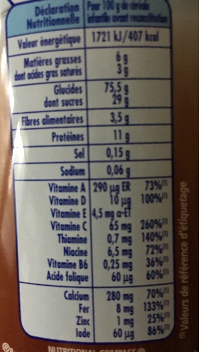P'tite cereale chocolat au lait - Nutrition facts - fr