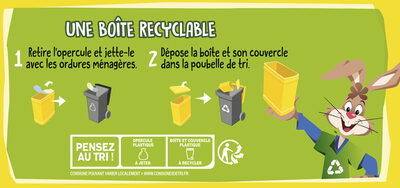 NESQUIK Moins de Sucres Poudre Cacaotée Boite 871g - Recycling instructions and/or packaging information - fr