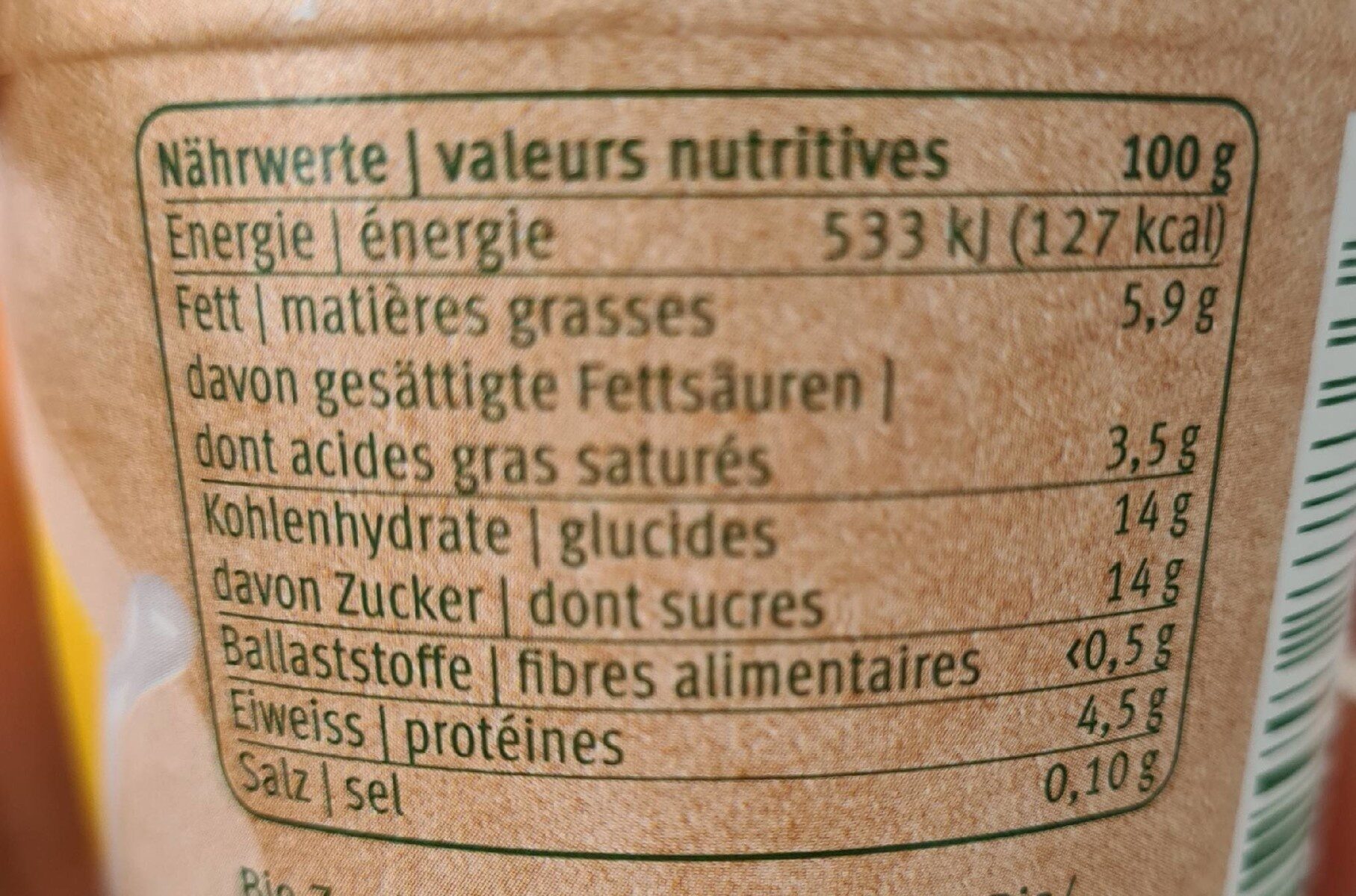 Yogourt Au Lait De Brebis Mangue Bio - Migros - 120 GR - Nutrition facts - fr