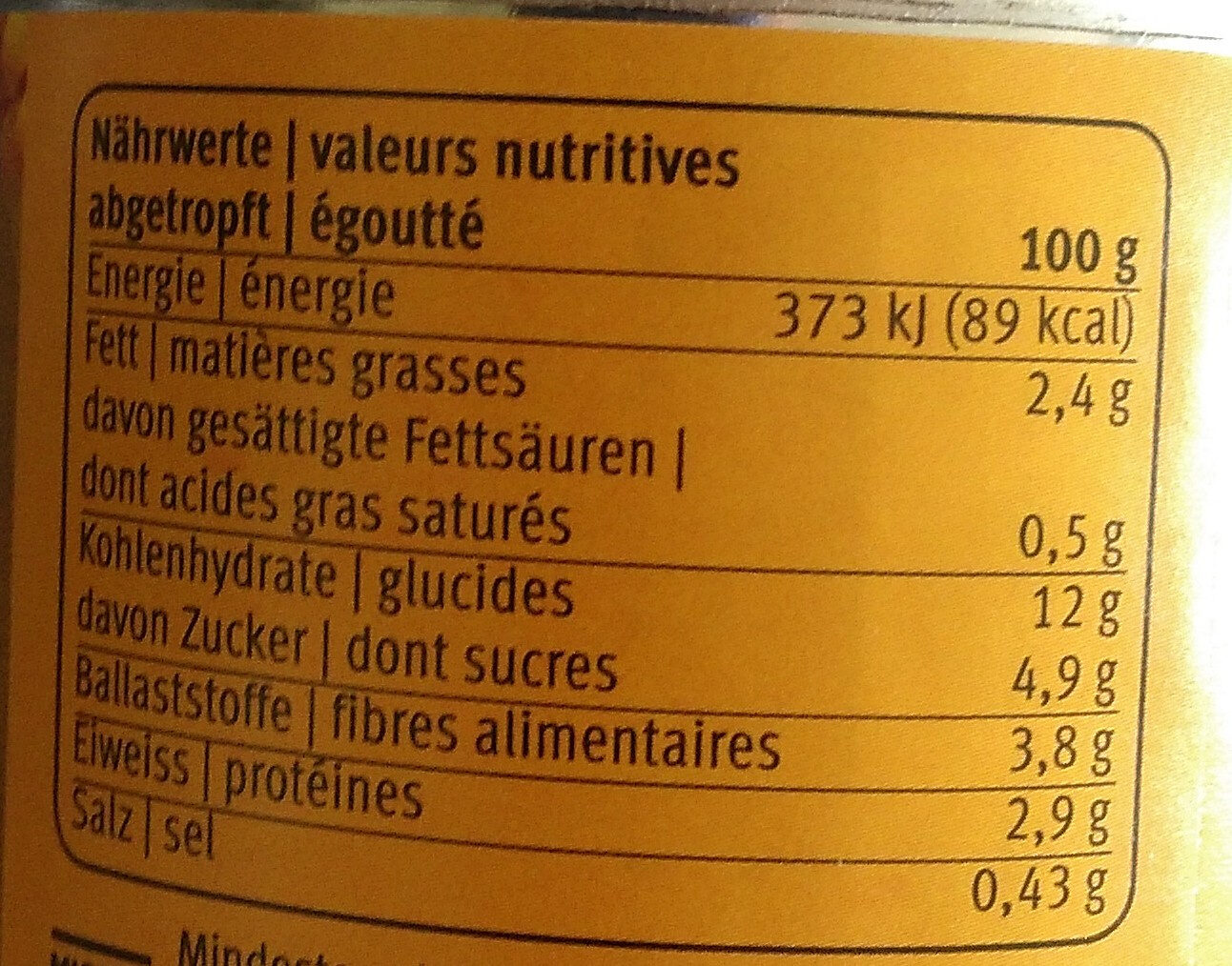 Grains de maïs - Nutrition facts - fr