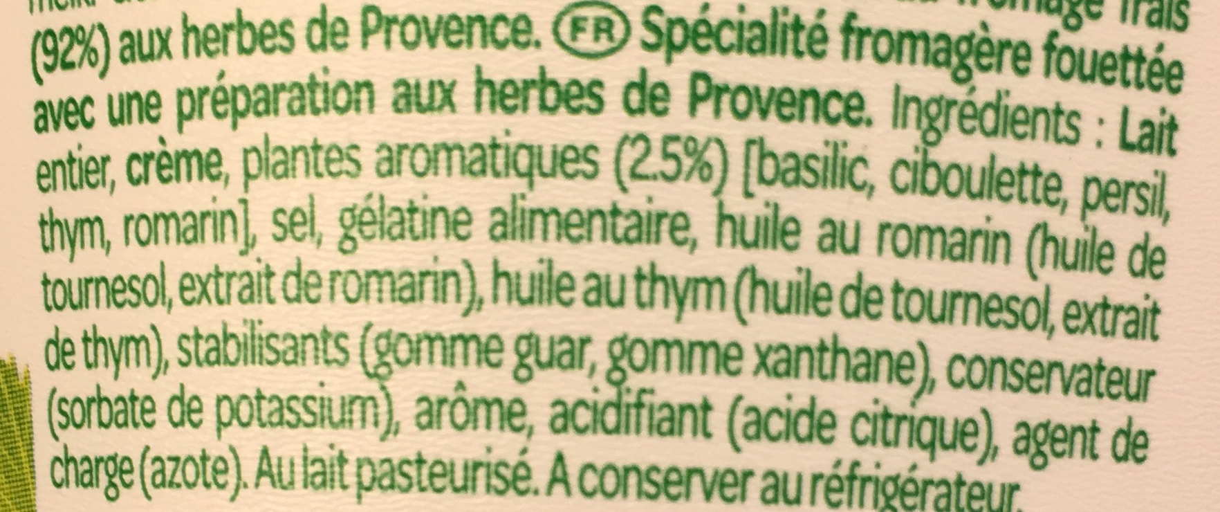 Délice Fouetté Herbes de Provence - Ingredients - fr