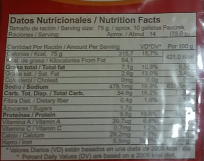 Galletas de agua Pancrek - Nutrition facts - es
