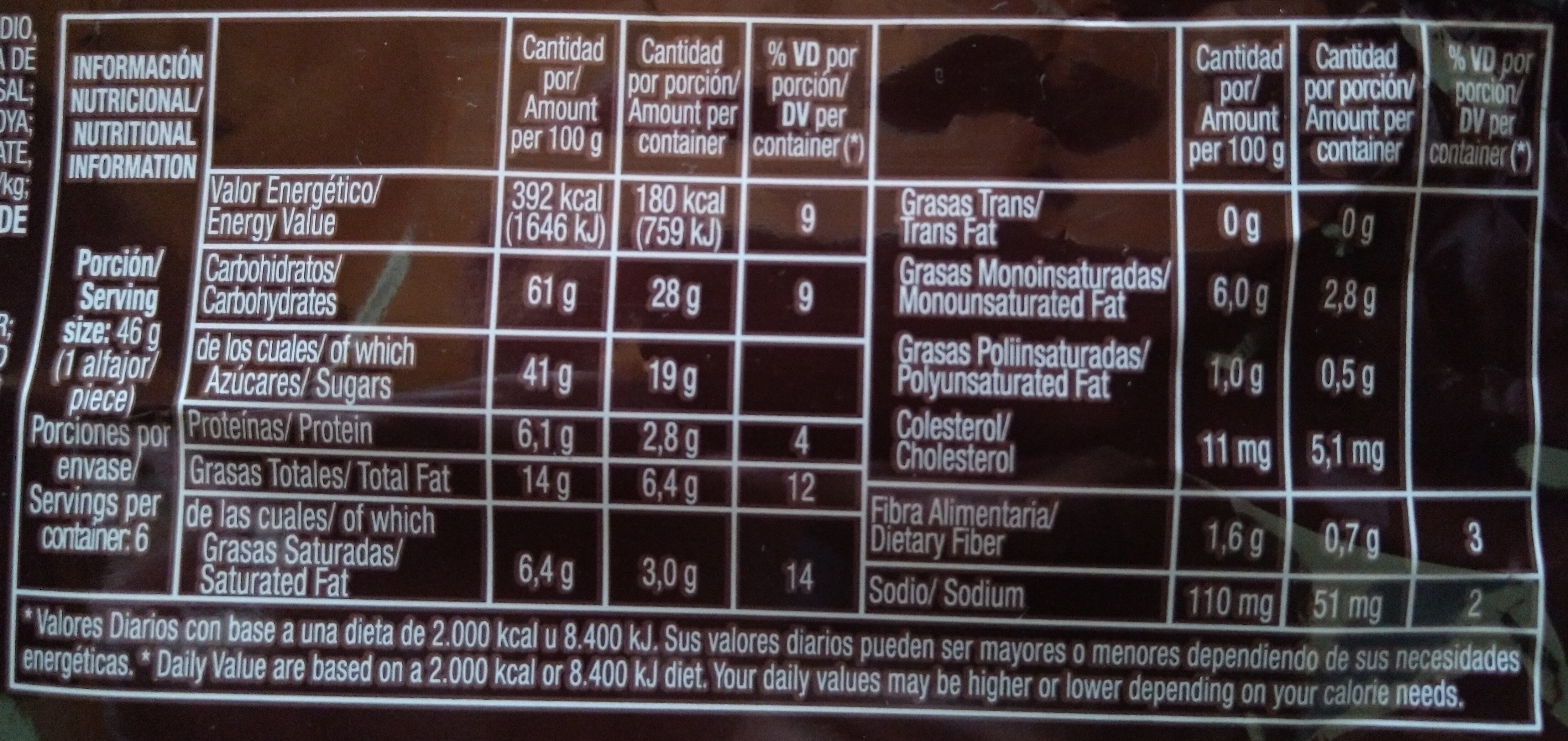 Alfajor Tofi negro - Nutrition facts - es