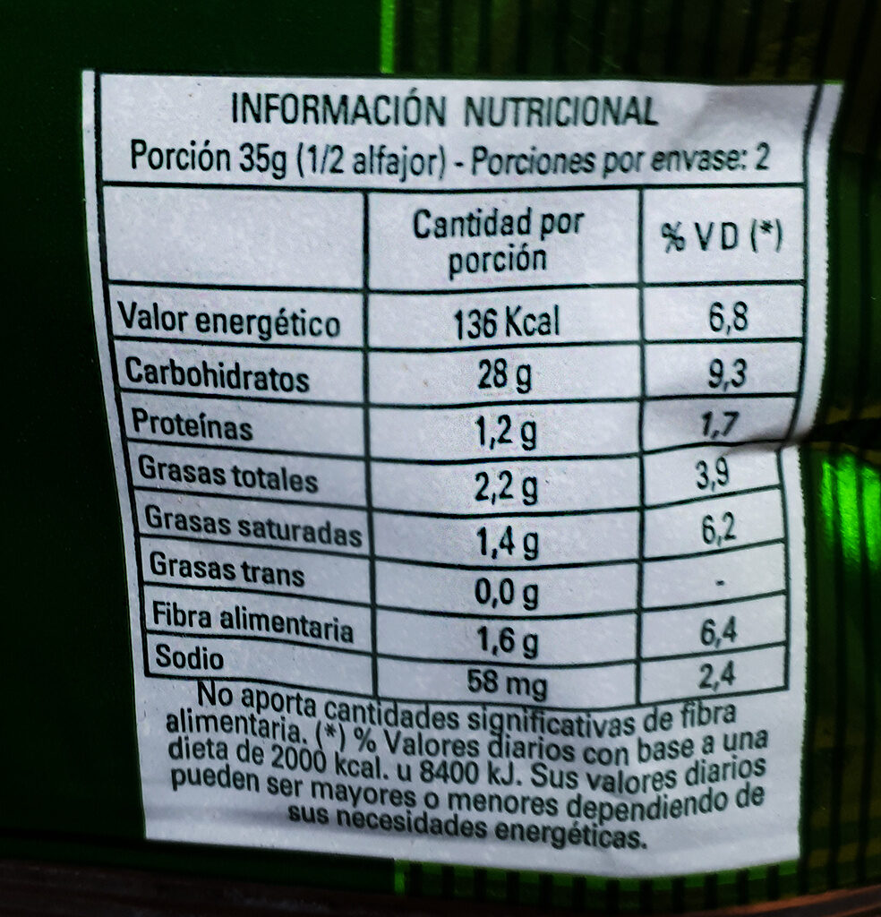 Tri Alfajor Membrillo - Nutrition facts - es