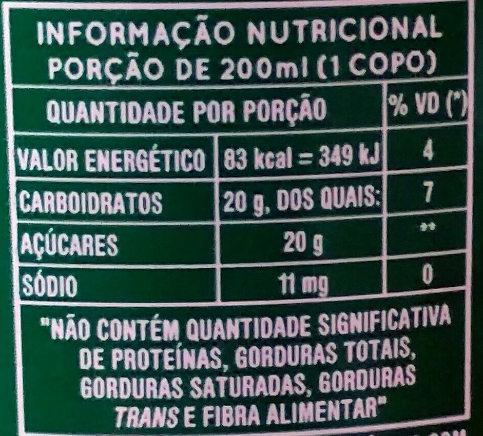 Guarana - Nutrition facts - pt