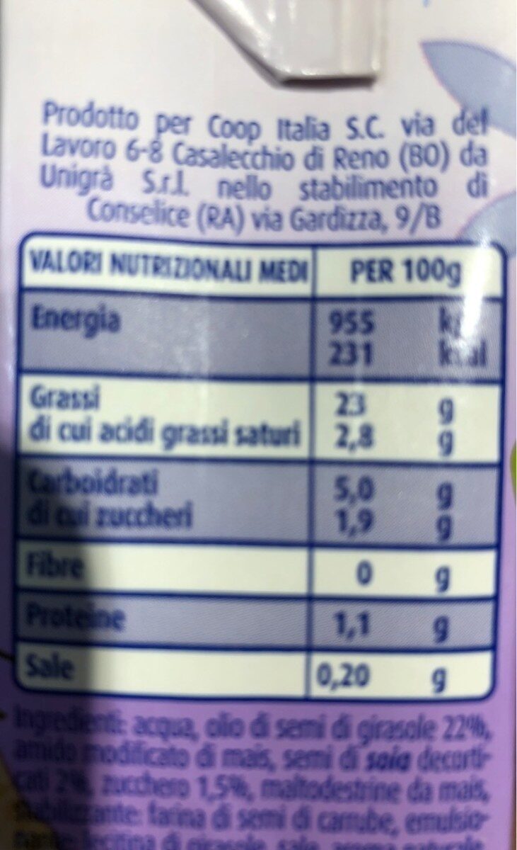 Crema vegetale da cucina UHT - Nutrition facts - it