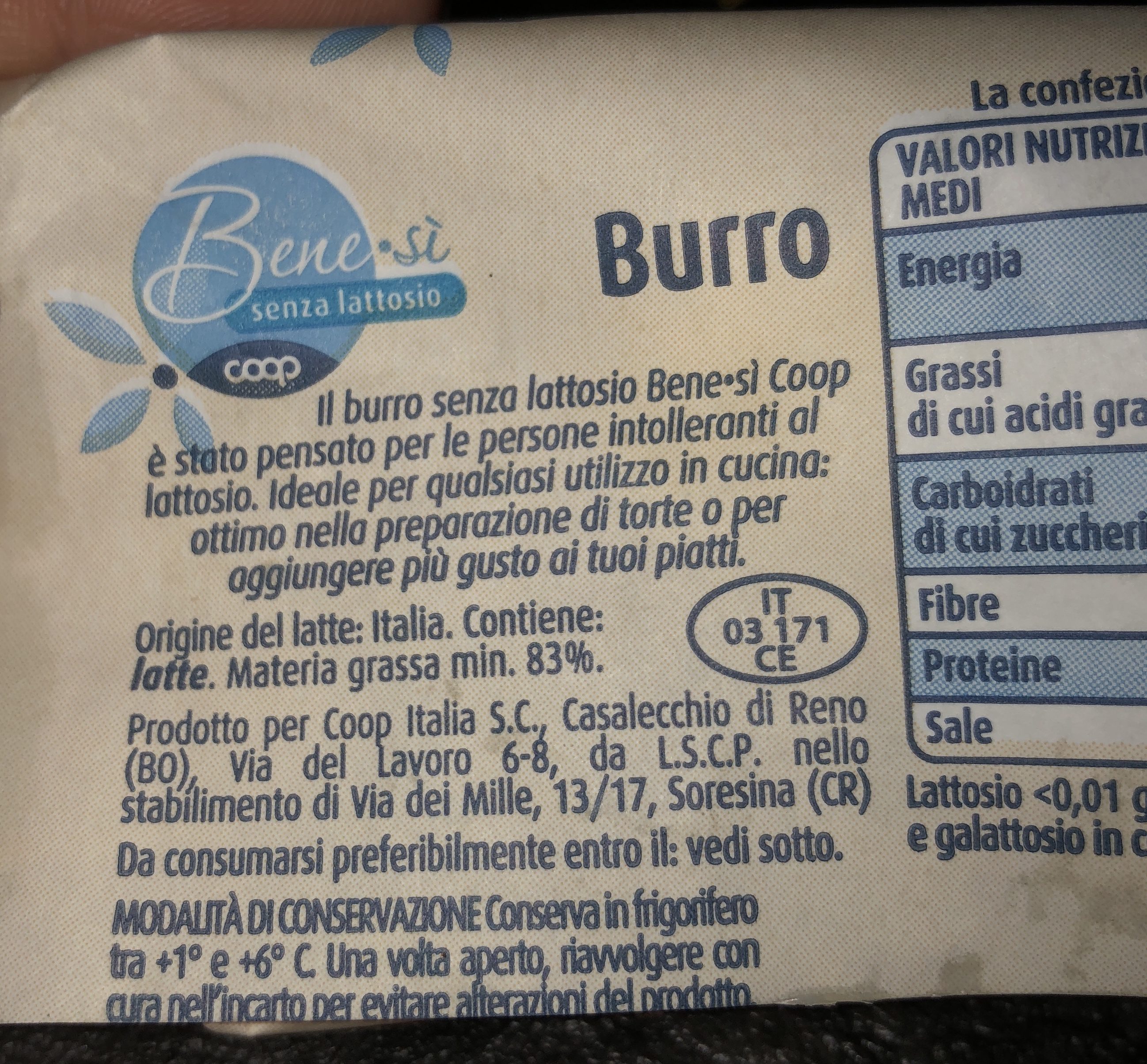 Burro senza lattosio - Ingredients - it