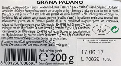 Grana Padano Riserva 20mesi - Ingredients - fr