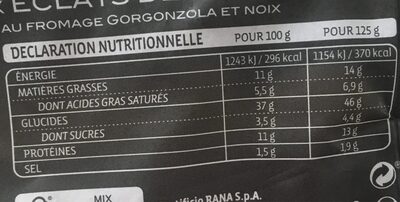 GRAND RAVIOLI GORGOZOLA ET NOIX - Nutrition facts - fr