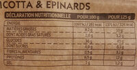 Tortellini ricotta et épinards - Nutrition facts - fr