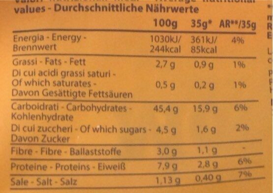 Spuntinelle - Nutrition facts - it