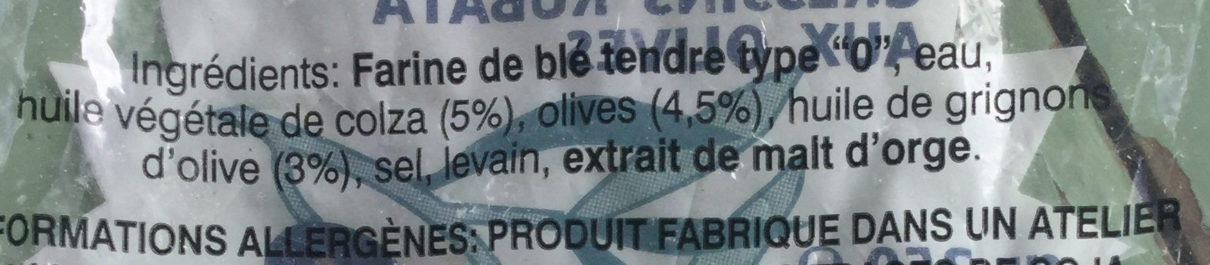 Gressins rubatà aux olives - Ingredients - fr