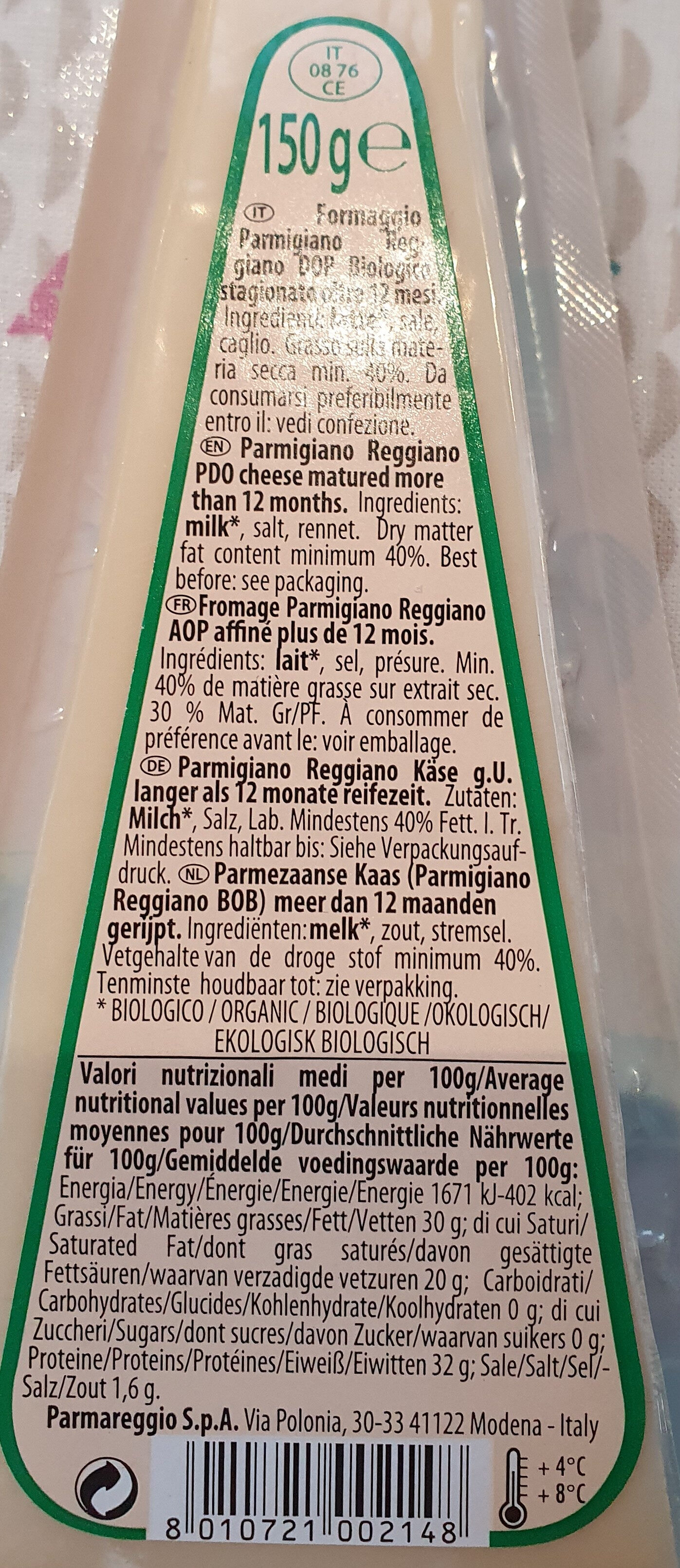 Organic Bio Parmigiano Reggiano PDO - Ingredients - en