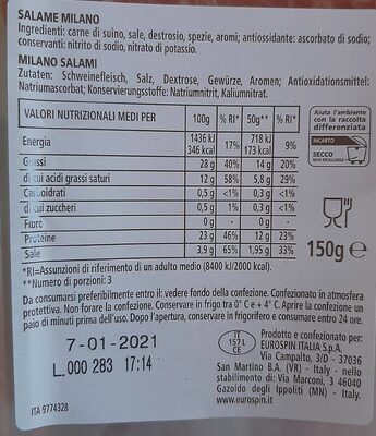 Salame Milano - Nutrition facts