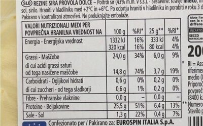 Provola dolce - Nutrition facts - it